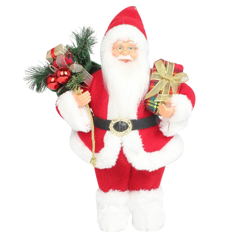 14inch στέκεται κόκκινο Χριστούγεννα Santa Claus ειδώλιο με κουτί δώρου πεύκο βελόνα πλαστικό παραδοσιακή διακόσμηση διακοσμήσεων διακόσμηση