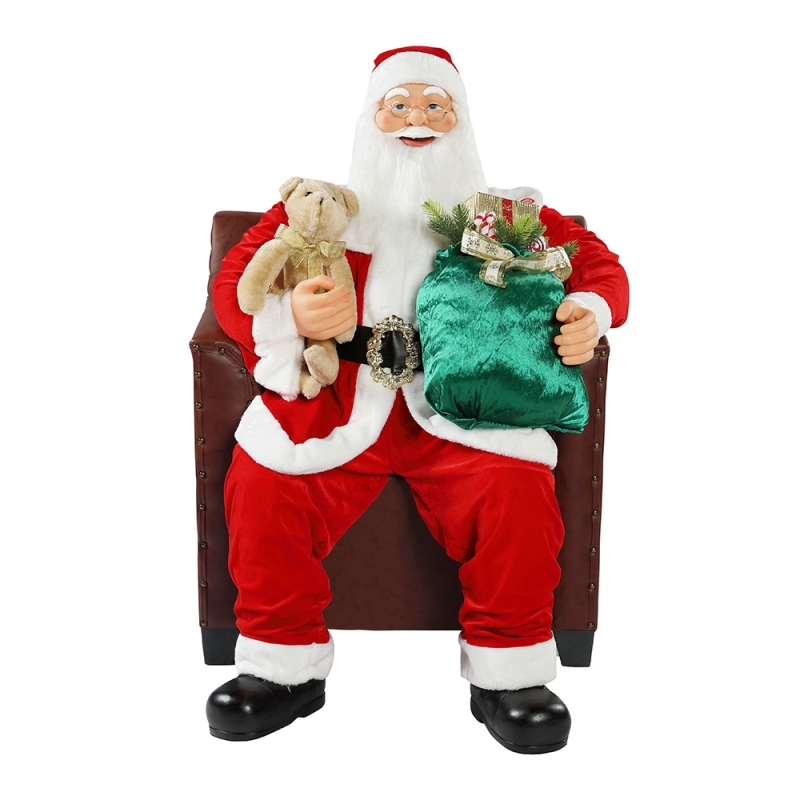 100cm Χριστουγεννιάτικο κινούμενο καναπέ Santa Claus με φωτισμό μουσικό στολίδι διακόσμηση παραδοσιακή συλλογή ειδώλου
